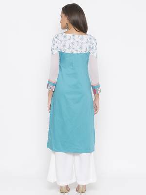 Blue embroidered cotton party-wear-Kurti 4
