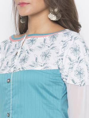 Blue embroidered cotton party-wear-Kurti 5