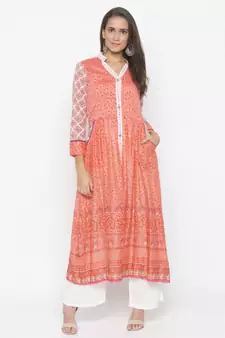 Peach printed cotton party-wear-Kurti