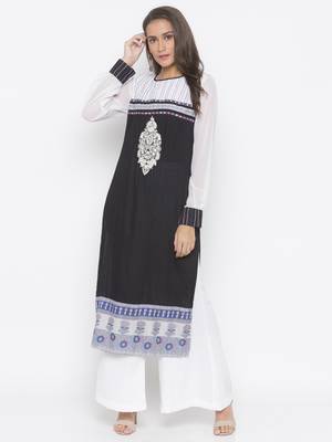 Black embroidered cotton party-wear-Kurti 1