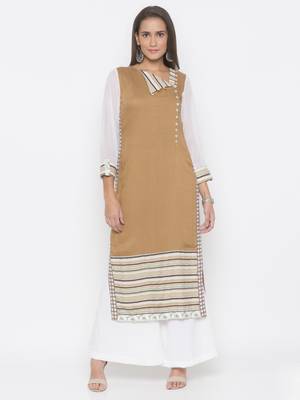 Brown printed cotton party-wear-Kurti 1