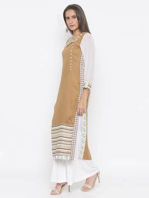 Brown printed cotton party-wear-Kurti 3