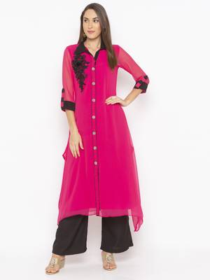 Pink embroidered georgette party-wear-Kurti 1