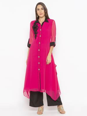Pink embroidered georgette party-wear-Kurti 2