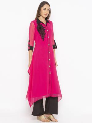 Pink embroidered georgette party-wear-Kurti 3