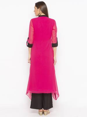 Pink embroidered georgette party-wear-Kurti 4