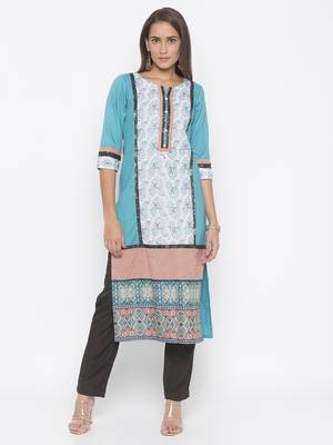 Blue printed cotton party-wear-Kurti 1