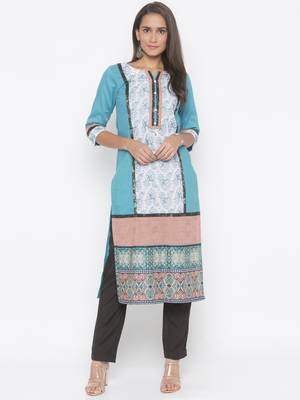 Blue printed cotton party-wear-Kurti 2