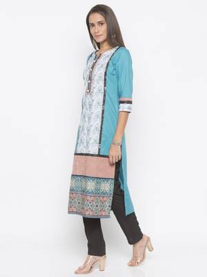 Blue printed cotton party-wear-Kurti 3