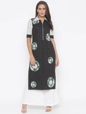 Black embroidered cotton party-wear-Kurti 1