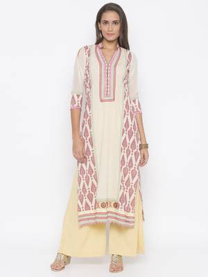Cream printed cotton party-wear-Kurti 1