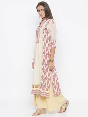 Cream printed cotton party-wear-Kurti 2
