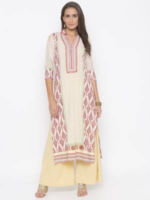 Cream printed cotton party-wear-Kurti 3