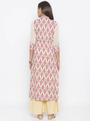 Cream printed cotton party-wear-Kurti 4