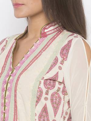 Cream printed cotton party-wear-Kurti 5