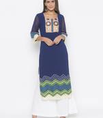 Navy-blue embroidered crepe party-wear-Kurti