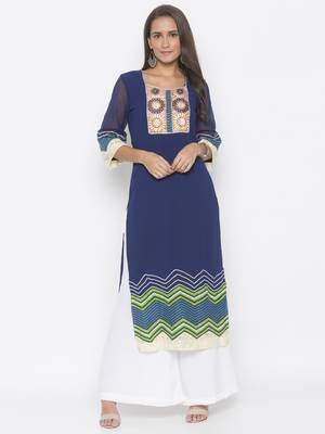 Navy-blue embroidered crepe party-wear-Kurti 2