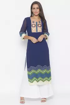 Navy-blue embroidered crepe party-wear-Kurti