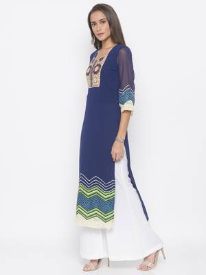 Navy-blue embroidered crepe party-wear-Kurti 3