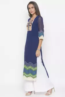 Navy-blue embroidered crepe party-wear-Kurti