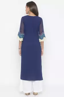 Navy-blue embroidered crepe party-wear-Kurti