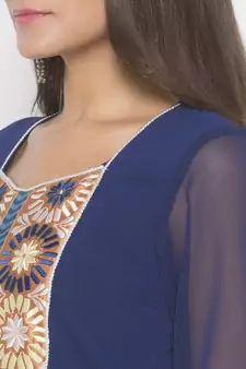 Navy-blue embroidered crepe party-wear-Kurti