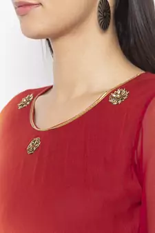 Maroon embroidered georgette party-wear-Kurti