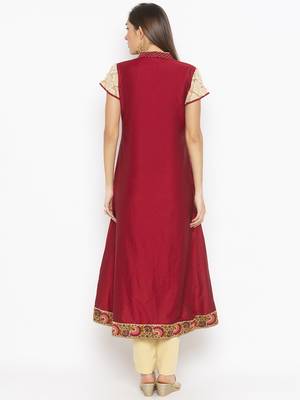 Maroon embroidered cotton silk party-wear-Kurti 4