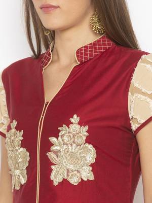 Maroon embroidered cotton silk party-wear-Kurti 5