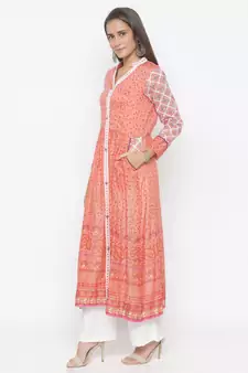 Peach printed cotton party-wear-Kurti