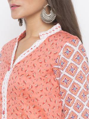 Peach printed cotton party-wear-Kurti 5
