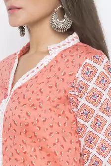 Peach printed cotton party-wear-Kurti