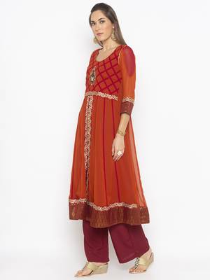 Copper embroidered georgette party-wear-Kurti 3