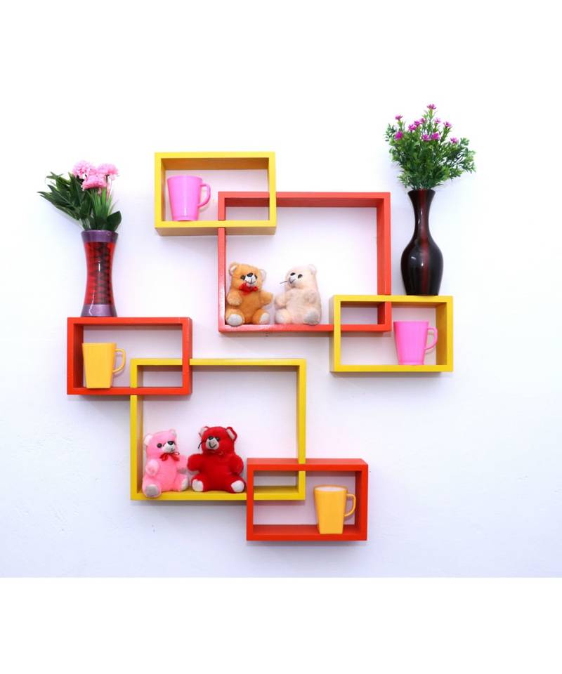 multicolor WALL rack shelf set of 6 interscting wall shelves