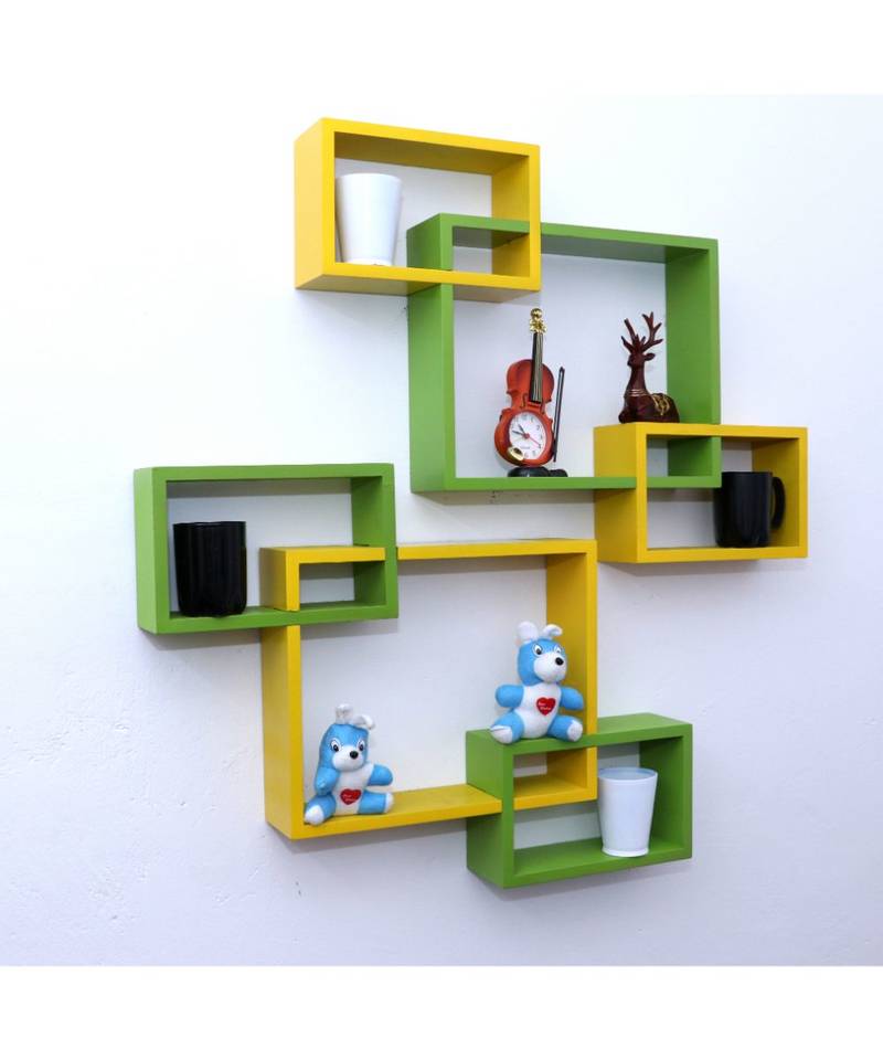 multicolor WALL rack shelf set of 6 interscting wall shelves