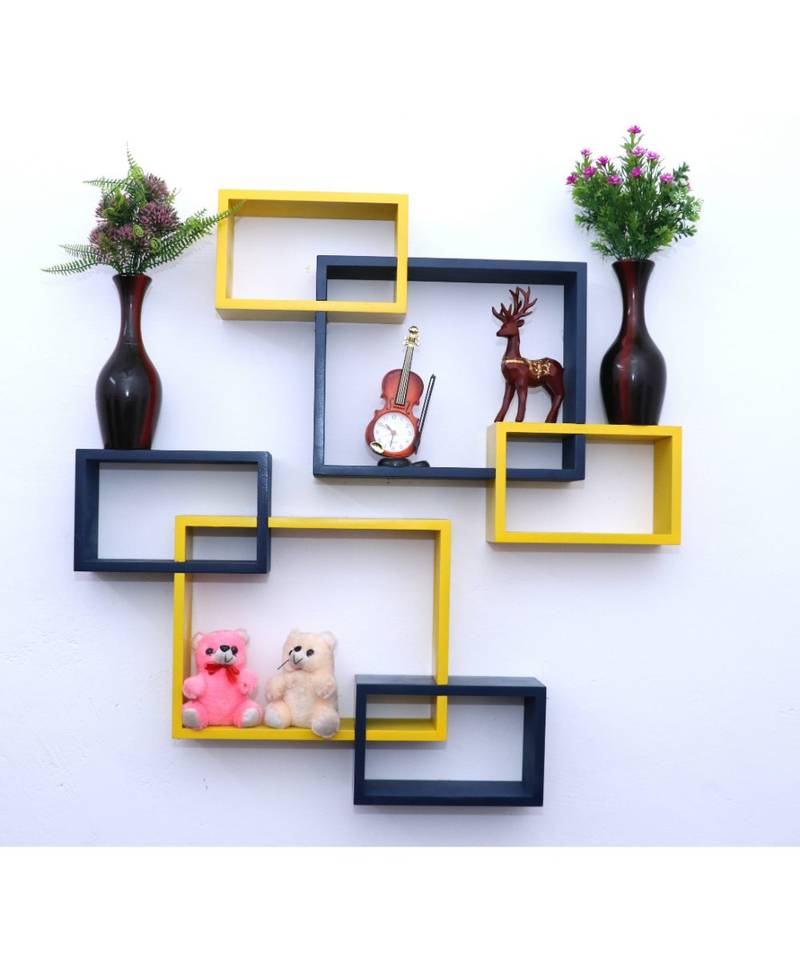 multicolor WALL rack shelf set of 6 interscting wall shelves