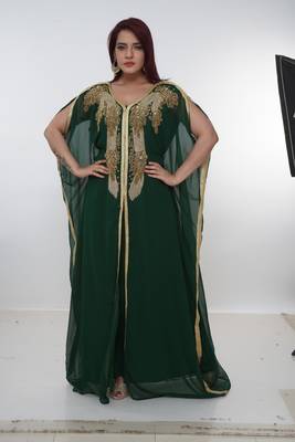 Green embroidered georgette islamic-kaftans 1