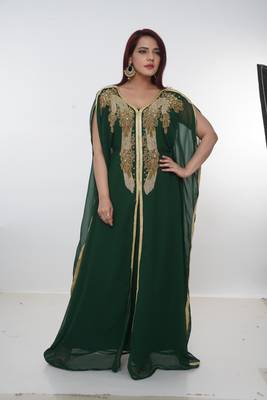 Green embroidered georgette islamic-kaftans 2
