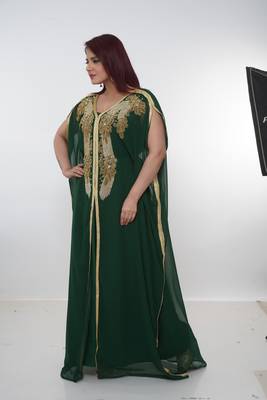 Green embroidered georgette islamic-kaftans 4
