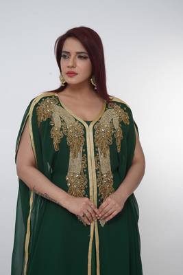 Green embroidered georgette islamic-kaftans 5