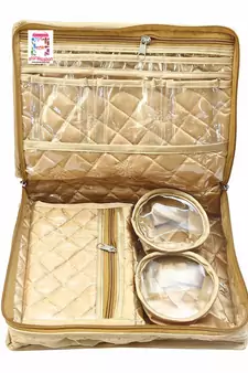 Golden Make Up Pouch Jewellery Cosmetic Organizer Necklace Pouches Traveling Kit for Women's