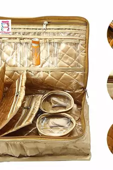 Golden Make Up Pouch Jewellery Cosmetic Organizer Necklace Pouches Traveling Kit for Women's