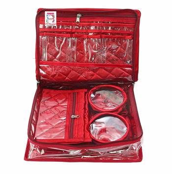 atorakushon Maroon Make Up Pouch Jewellery Cosmetic Organizer Necklace Pouches Traveling Kit for Women's 1