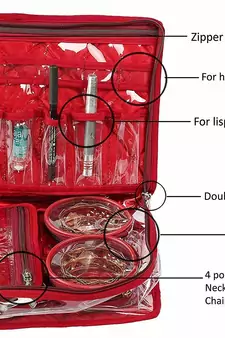 atorakushon Maroon Make Up Pouch Jewellery Cosmetic Organizer Necklace Pouches Traveling Kit for Women's