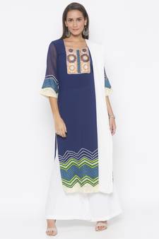 Navy-blue embroidered crepe salwar