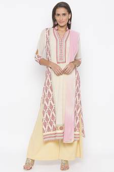 Cream block print cotton salwar