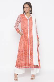 Peach abstract print cotton salwar
