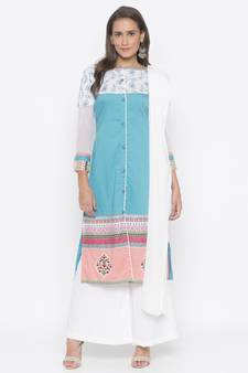 Blue embroidered cotton salwar