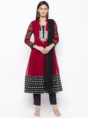 Maroon embroidered georgette salwar 1