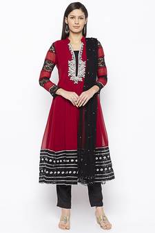 Maroon embroidered georgette salwar